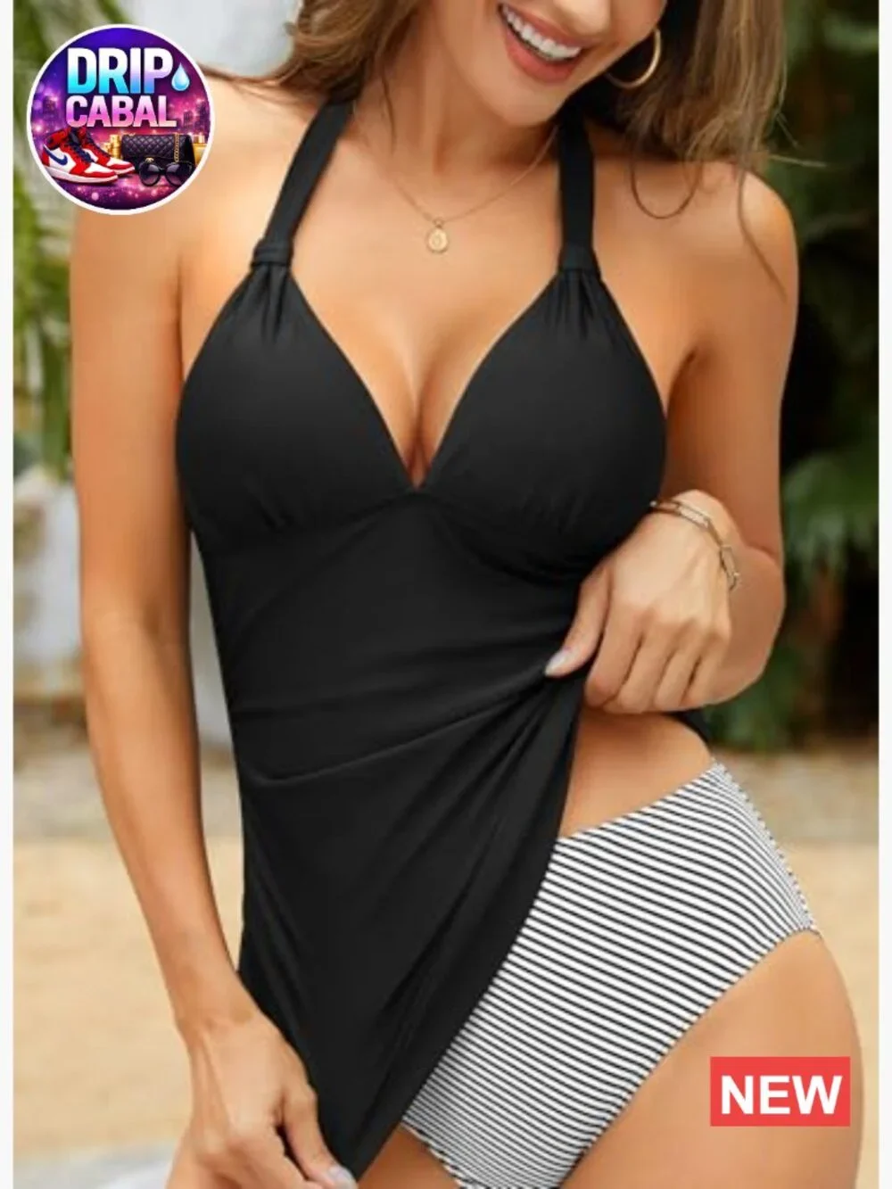 Halter Tankini Top - Tummy Control Push Up Swimsuit Top Only - Adjustable